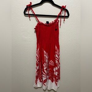 Hibiscus Collection Hawaii Rayon Red Shirred Floral Dress Size Small